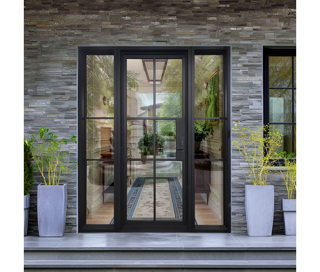 EliteCustomDoor Thermal Break Black Iron French Door with Sidelights F-T105