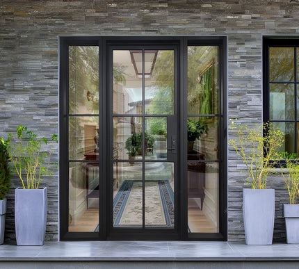 EliteCustomDoor Thermal Break Black Iron French Door with Sidelights F-T105