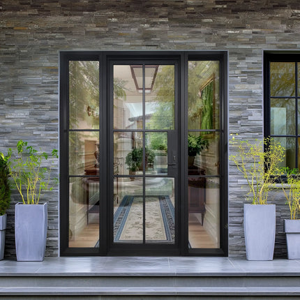 EliteCustomDoor Thermal Break Black Iron French Door with Sidelights F-T105