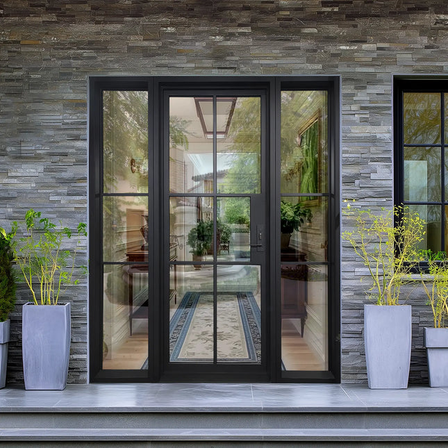EliteCustomDoor Thermal Break Black Iron French Door with Sidelights F-T105