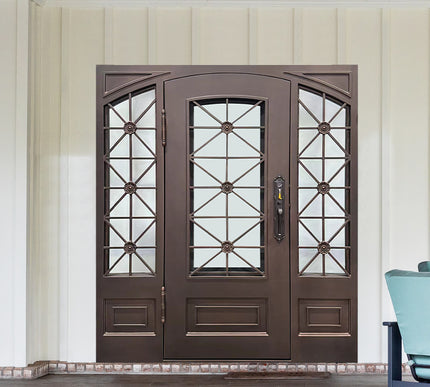 elitecustomdoor thermal break iron wrought front door with two sidelights