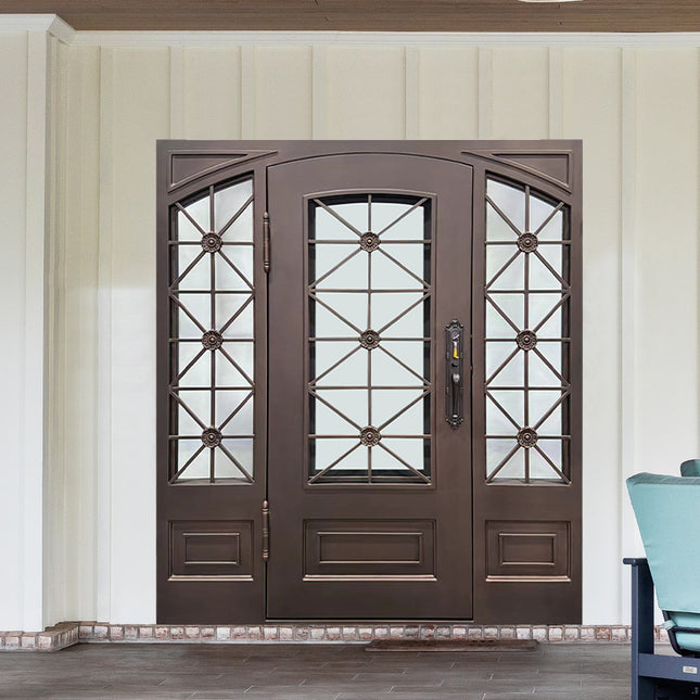 elitecustomdoor thermal break iron wrought front door with two sidelights