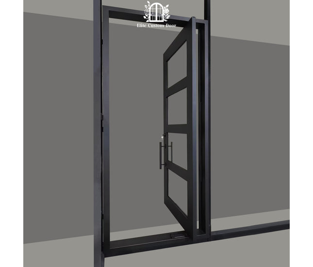 elitecustomdoor thermal break iron pivot door with neat design and clear tempered glass