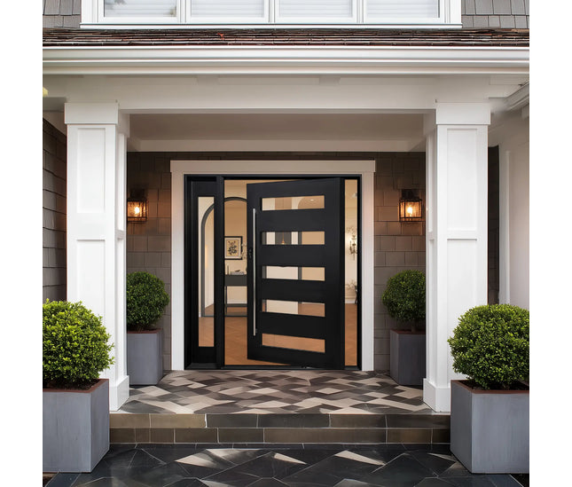 EliteCustomDoor Thermal Break Iron Pivot Door with Stainless Steel Handle P-T102