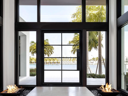 EliteCustomDoor Thermal Break Iron Pivot Single Door with 8 Lite Clear Tempered Glass P-T107