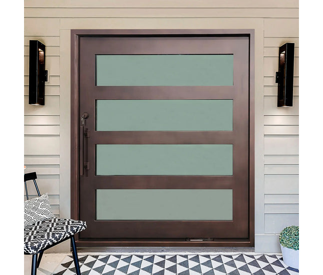 elitecustomdoor iorn wrought thermal break pivot door with rust red brown color