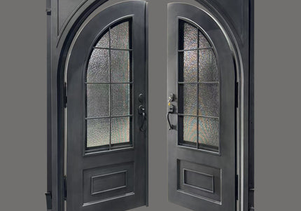 elitecustomdoor high quality thermal break iron wrouhght door with kickplate and square top