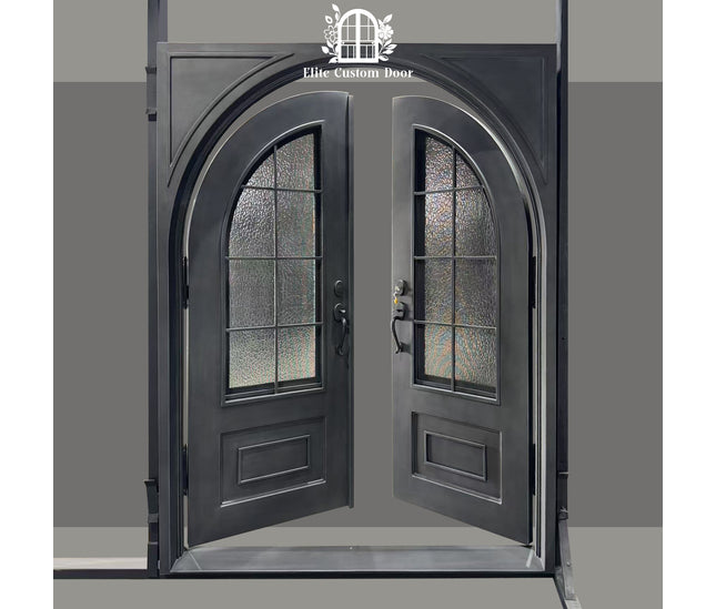 elitecustomdoor high quality thermal break iron wrouhght door with kickplate and square top