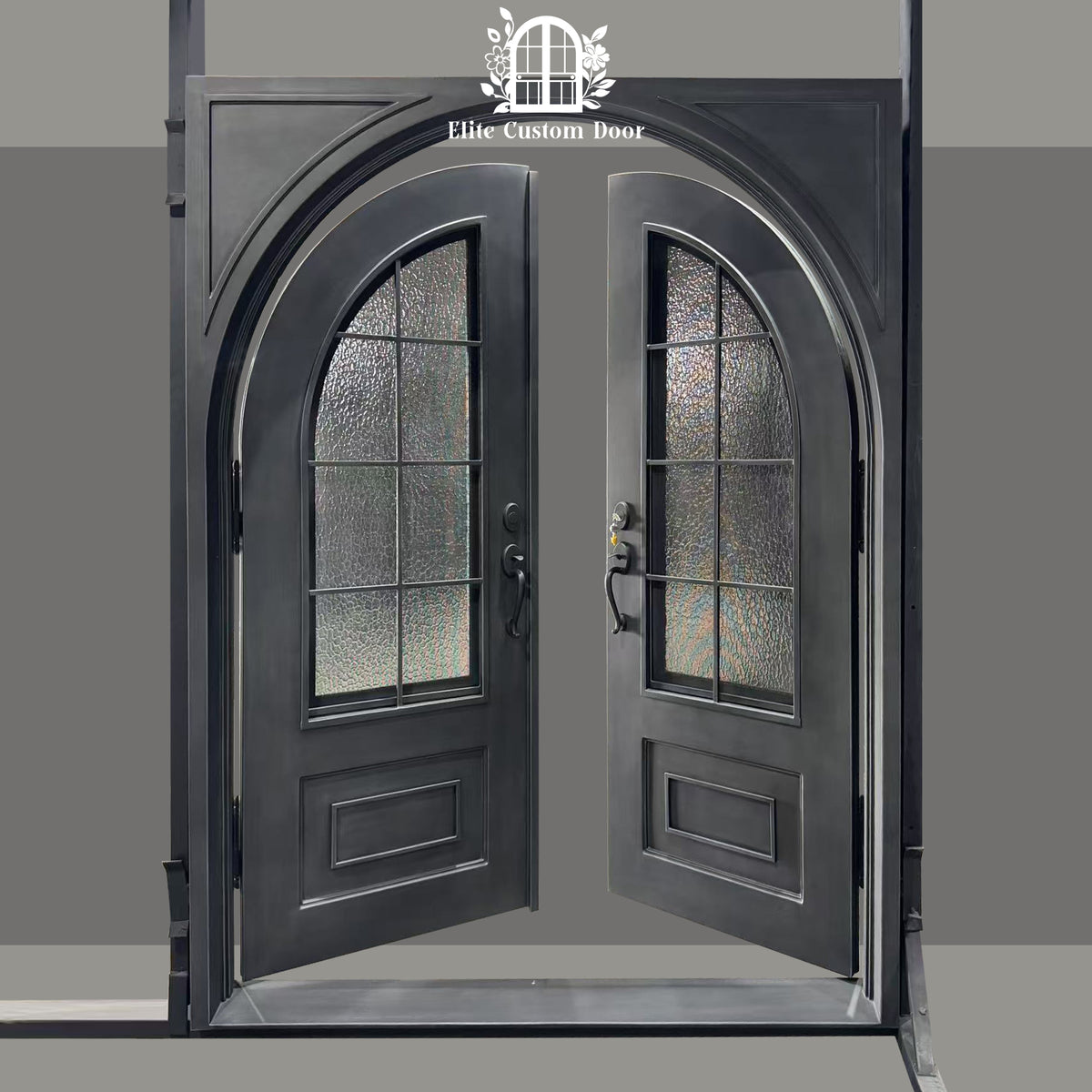 elitecustomdoor high quality thermal break iron wrouhght door with kickplate and square top