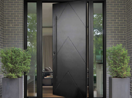 EliteCustomDoor Thermal Break Single Iron Pivot Door with Sidelights P-T105