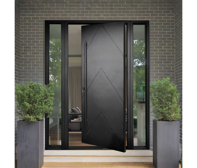 EliteCustomDoor Thermal Break Single Iron Pivot Door with Sidelights P-T105