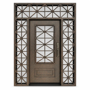 Elite Custom Door Thermal Break Wrought Iron Single Door with Transom and Sidelights E-T107