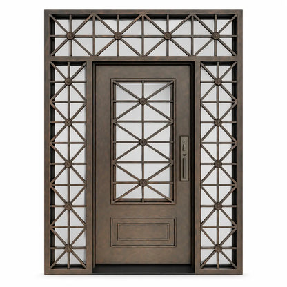 Elite Custom Door Thermal Break Wrought Iron Single Door with Transom and Sidelights E-T107