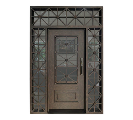 Elite Custom Door Iron Single Door with Sidelights and Transom