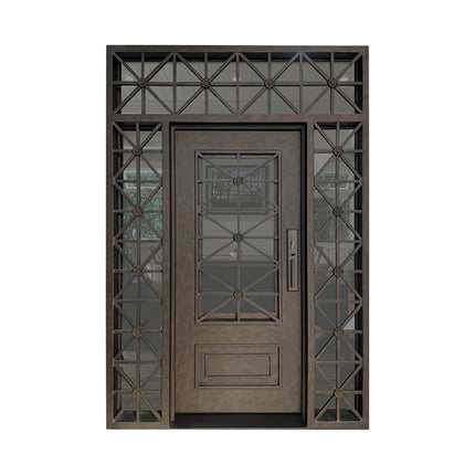 Elite Custom Door Iron Single Door with Sidelights and Transom