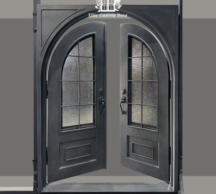 elitecustomdoor iron wrought front door with water ripple tempered glass