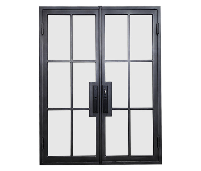 Elite Custom Wrought Iron Double French Door with 6 Lites and Glass