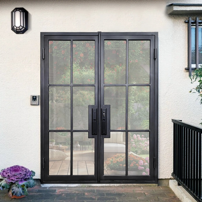Elite Custom Wrought Iron Double French Door with 6 lites and Glass
