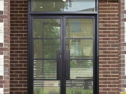 Elite Double Iron French Door with Transom and Clear Glass