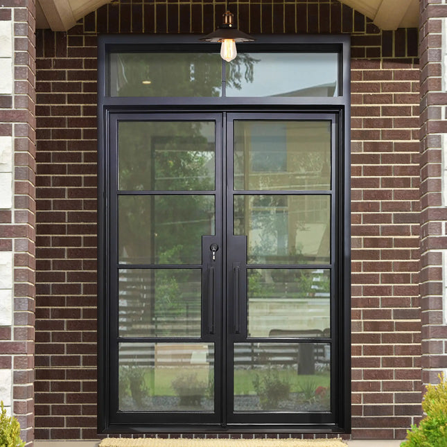 Elite Double Iron French Door with Transom and Clear Glass