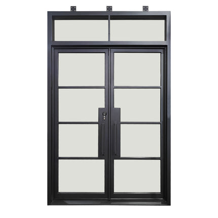Elite Double Iron French Door with Transom and Clear Glass