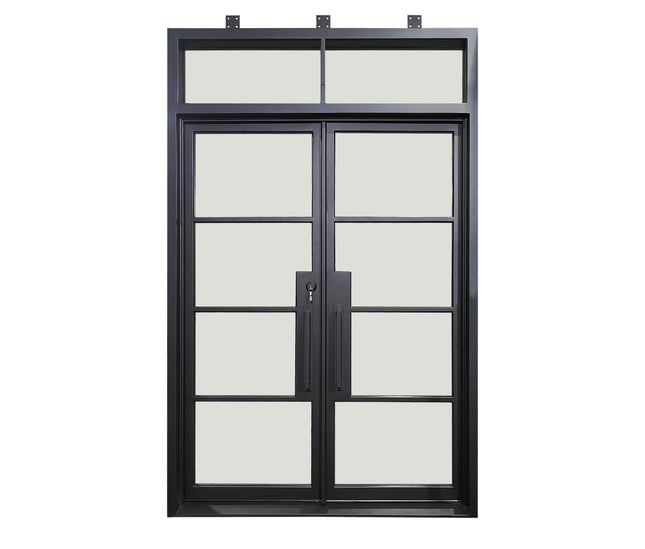 Elite Double Iron French Door with Transom and Clear Glass