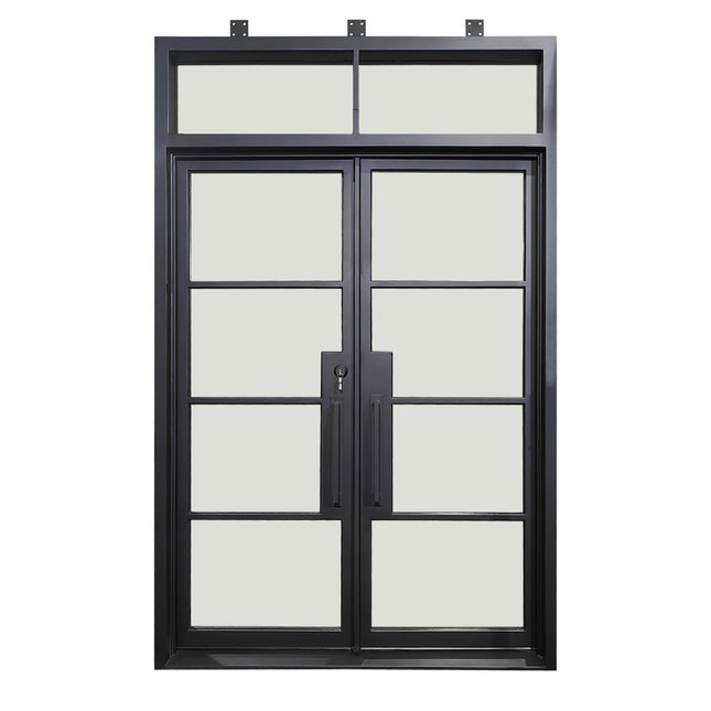 Elite Double Iron French Door with Transom and Clear Glass