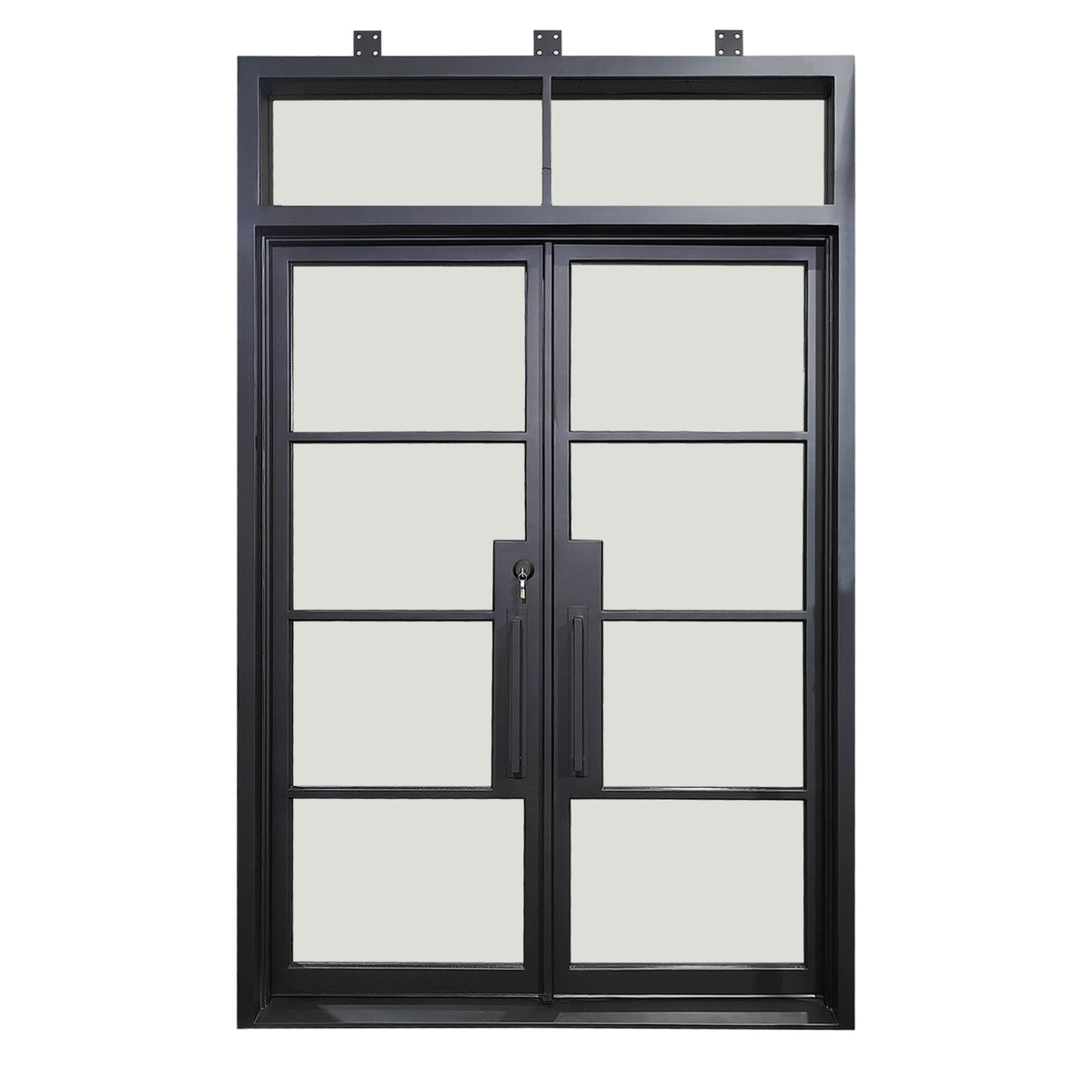 Elite Double Iron French Door with Transom and Clear Glass
