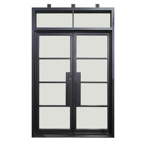 Elite Double Iron French Door with Transom and Clear Glass
