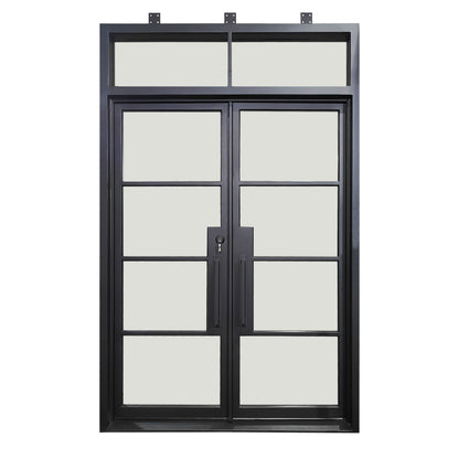 Elite Double Iron French Door with Transom and Clear Glass