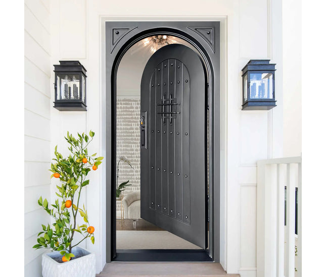 Elite Iron entry single door with square top arhced inside E-S111