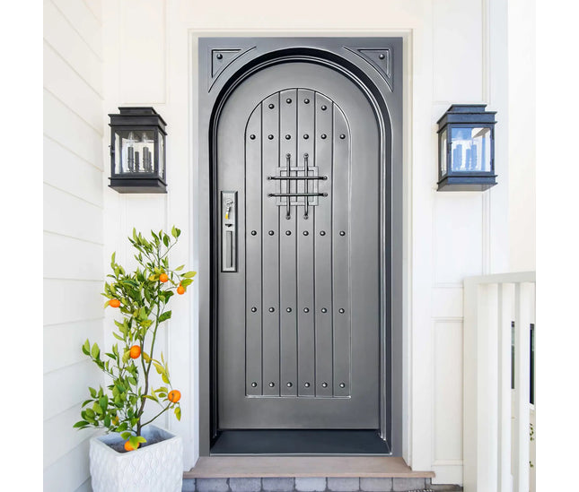 Elite Iron entry single door with square top arhced inside E-S111