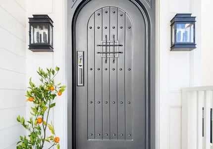 Elite Iron entry single door with square top arhced inside E-S111