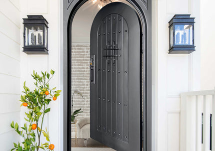 Elite Iron entry single door with square top arhced inside E-S111