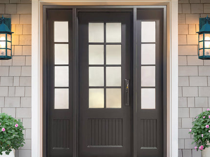 Elite Iron French Single Door with Double Sidelites and Frosted Glass F-S110