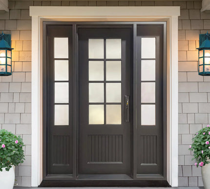 Elite Iron French Single Door with Double Sidelites and Frosted Glass F-S110