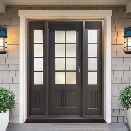 Elite Iron French Single Door with Double Sidelites and Frosted Glass F-S110
