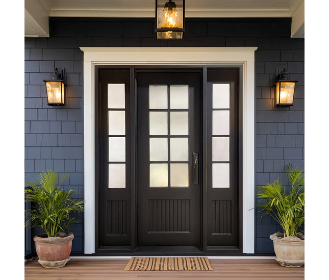ECD Termal Break Iron French Single Door with Double Sidelites and Frosted Glass
