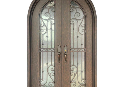 Elite Iron Front Double Door With Rain Stom Glass And Rose Copper Color