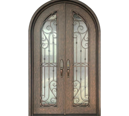 Elite Iron Front Double Door With Rain Stom Glass And Rose Copper Color