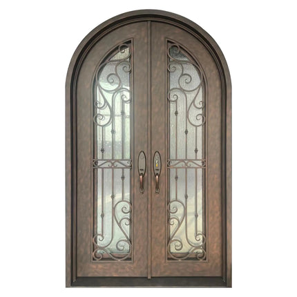 Elite Iron Front Double Door With Rain Stom Glass And Rose Copper Color