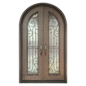 Elite Iron Front Double Door With Rain Stom Glass And Rose Copper Color