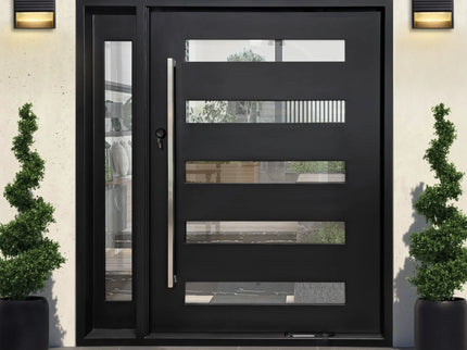 Elite Iron Single Pivot Door With Single Sidelight Matt Black