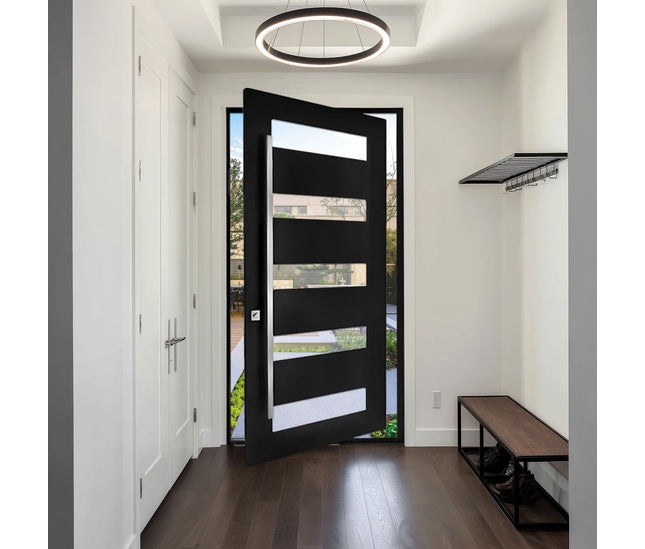 Elite Iron Single Pivot Door with Neat Design Tempered Glass in Matt Black P-S101