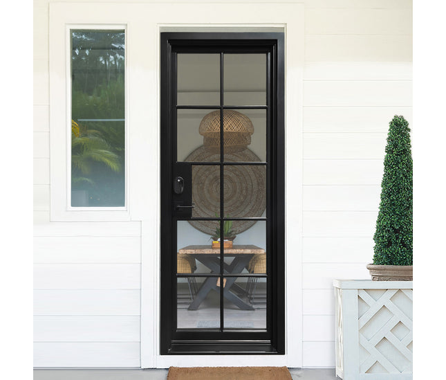 Simple Iron French Single Door With 10lites And Smart Lock