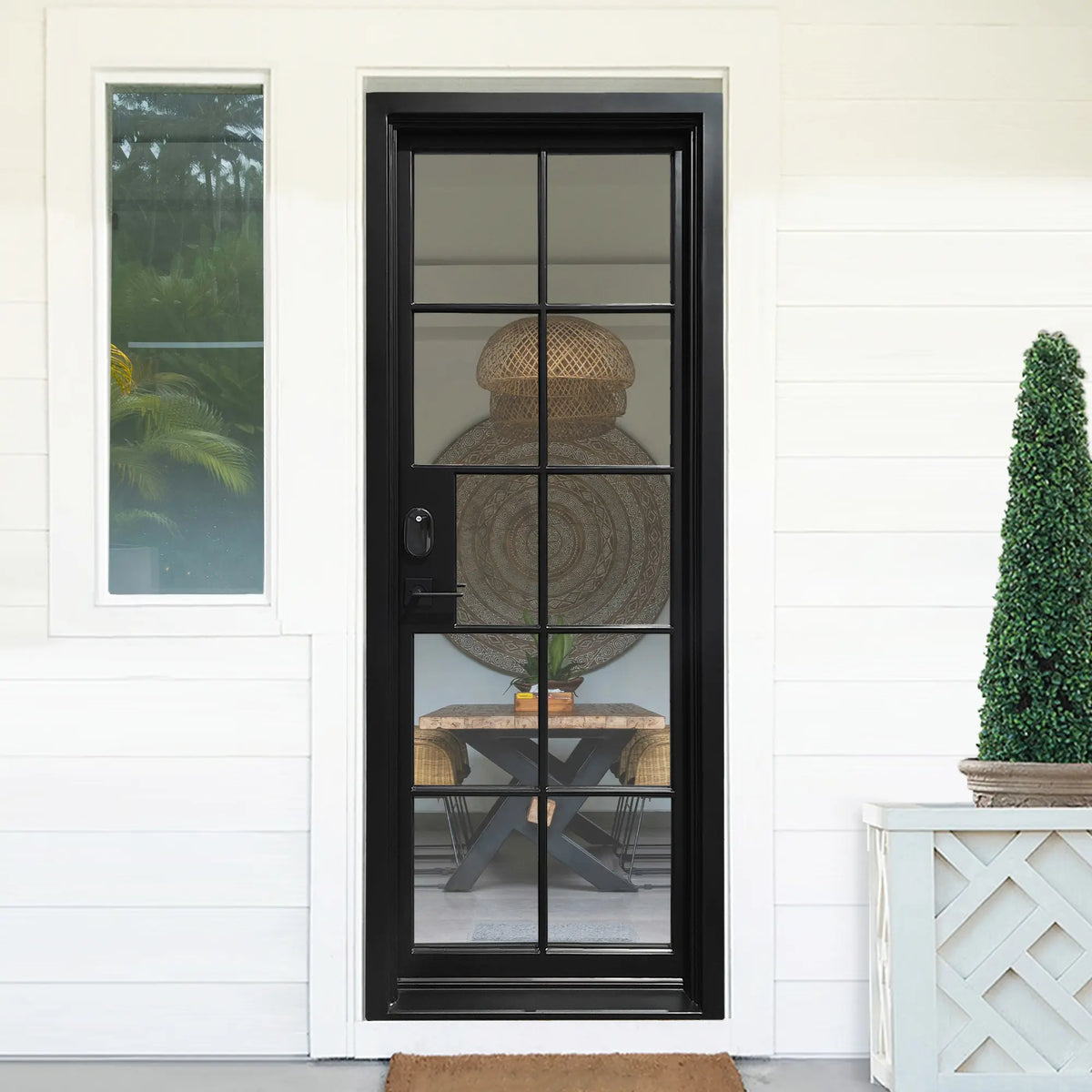 Simple Iron French Single Door With 10lites And Smart Lock