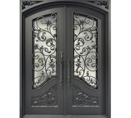 Elite Thermal Break Double Iron Front Door with Matte Black and Rain Storm Glass
