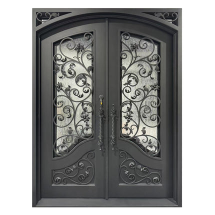 Elite Thermal Break Double Iron Front Door with Matte Black and Rain Storm Glass
