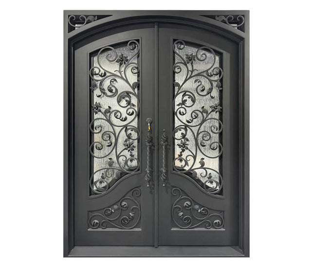Elite Thermal Break Double Iron Front Door with Matte Black and Rain Storm Glass