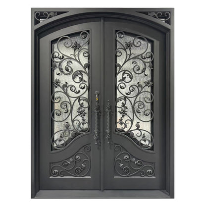 Elite Thermal Break Double Iron Front Door with Matte Black and Rain Storm Glass